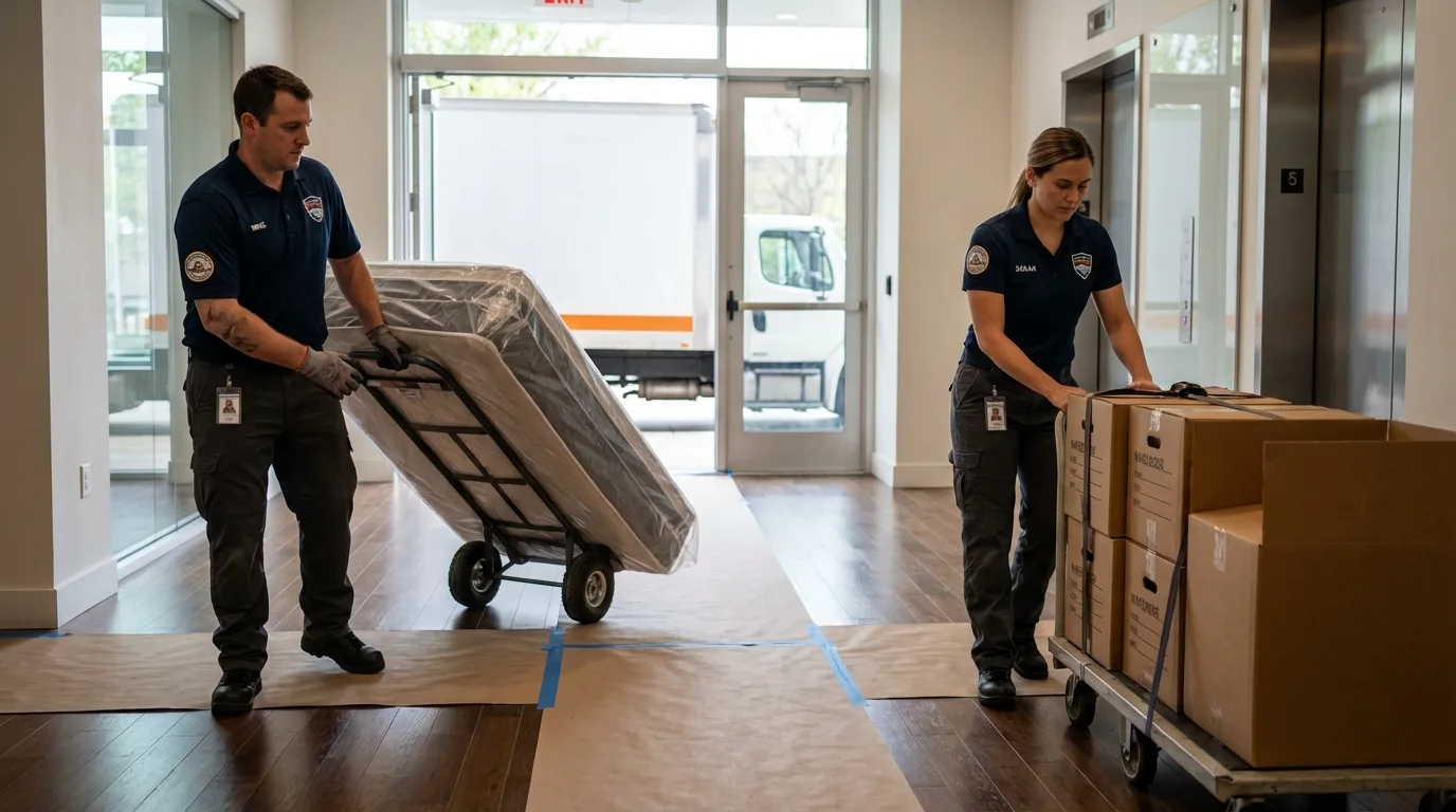 Professional apartment movers loading elevator in Avalon, NJ