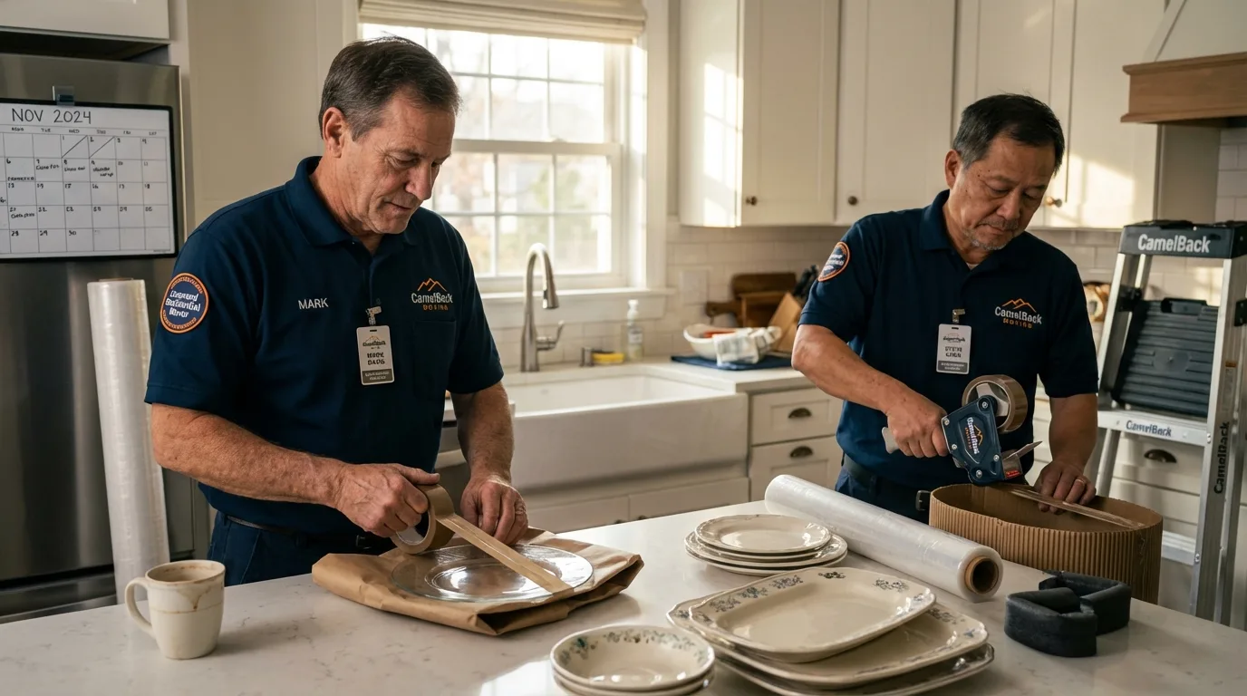 Professional crew packing kitchen dishware in Avalon, NJ